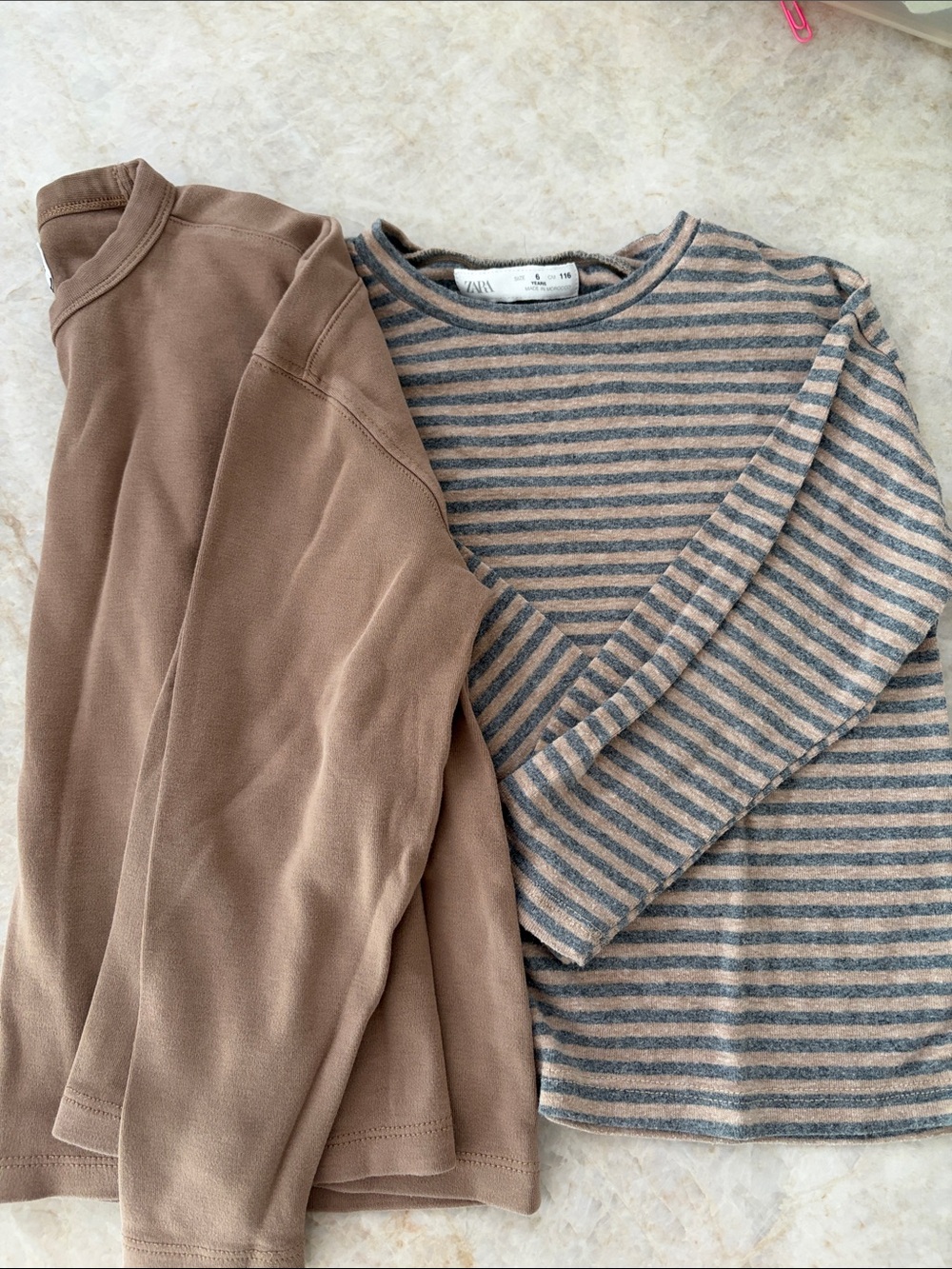 Zara Brown and Gray Striped Long Sleeve Tee